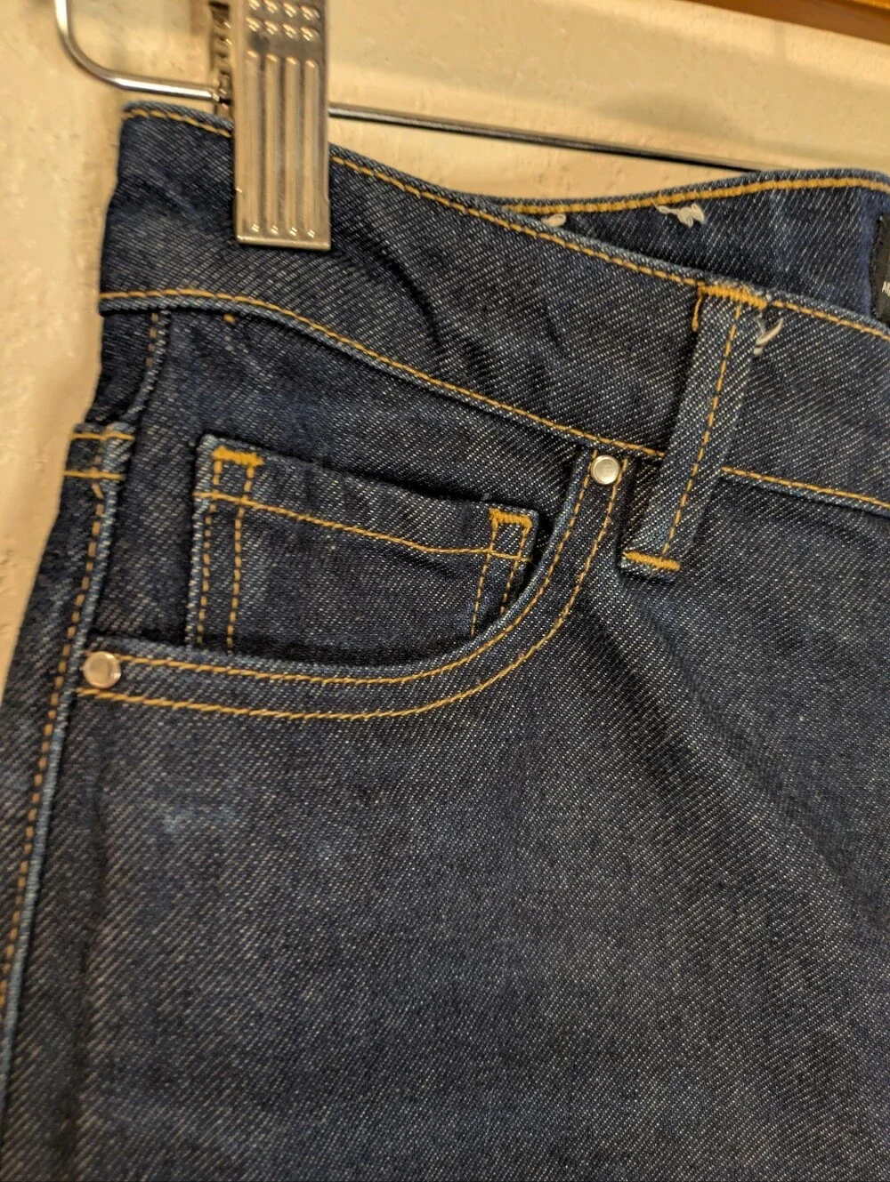 Country Road Cotton Blend High Rise Straight Leg Jeans Dark Wash Raw Blue Sz 28